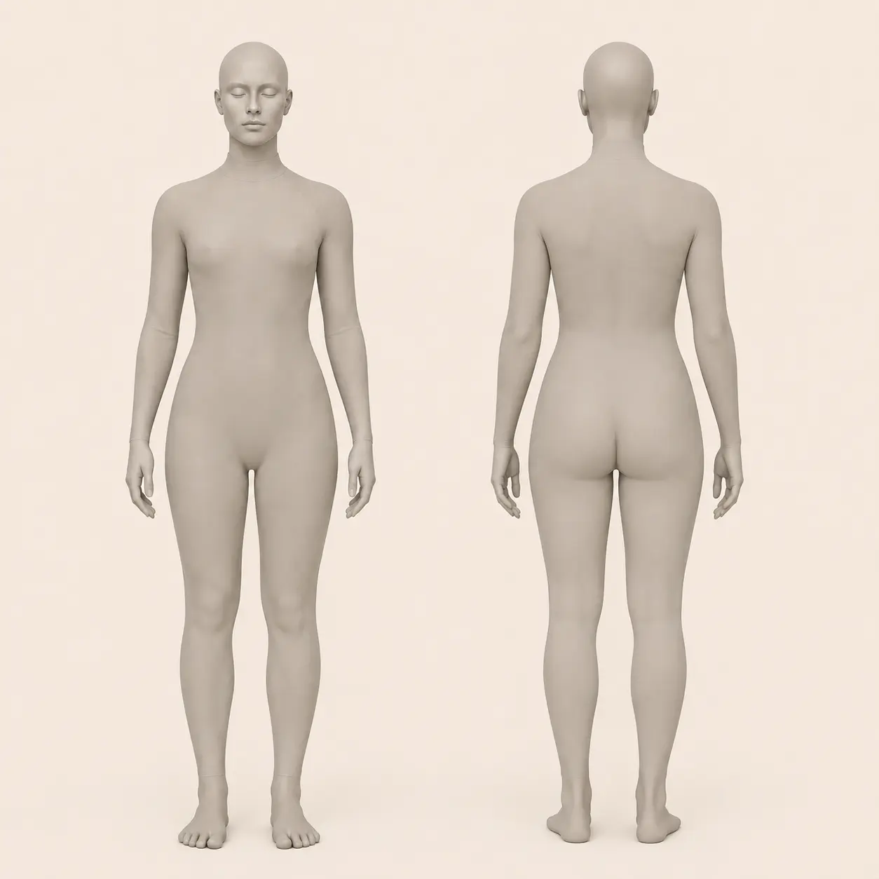 Manequins de frente e de costas para representação do fluxo dos chakras